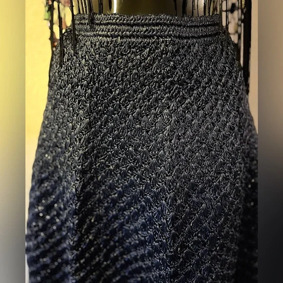 Vintage Anna Giovannozzi Italy Darkest Blue Crochet Raffia Maxi Skirt - Picture 11 of 12